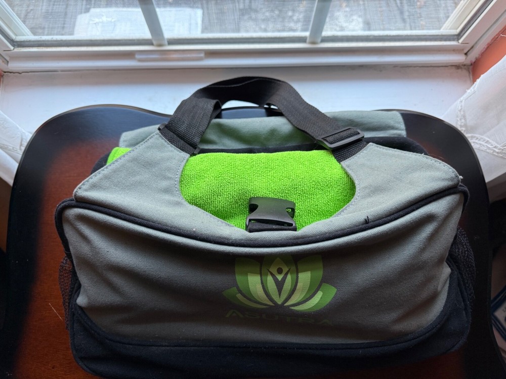Asutra Compact Yoga Bag with Green Microfiber Towel for On-the-Go Fitness