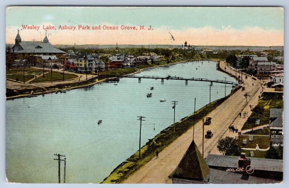 NJ Ocean Grove Asbury Park Wesley Lake Ping Pong Game Amusement 1914 Postcard