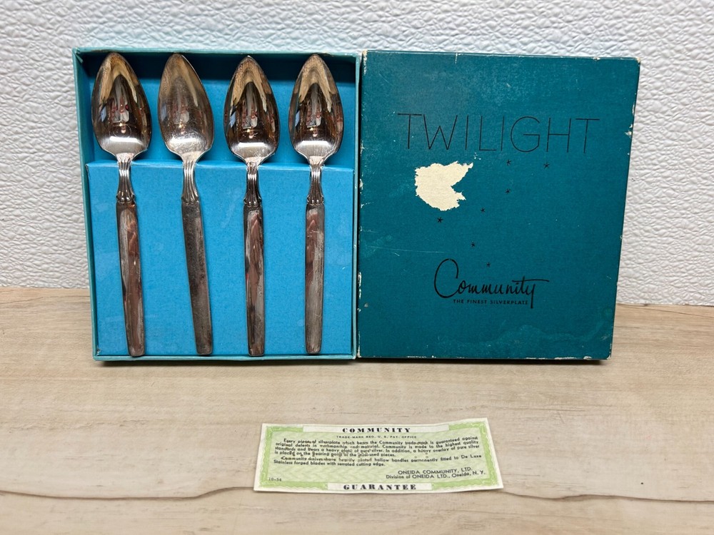 Vtg Rare Oneida Twilight Community Silverplated Tee Fruit Dessert 4 Spoons Set