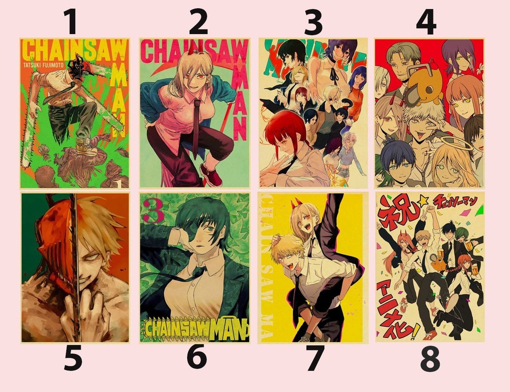 Chainsaw Man Anime Manga Poster Collection Japanese Action Wall Art Print