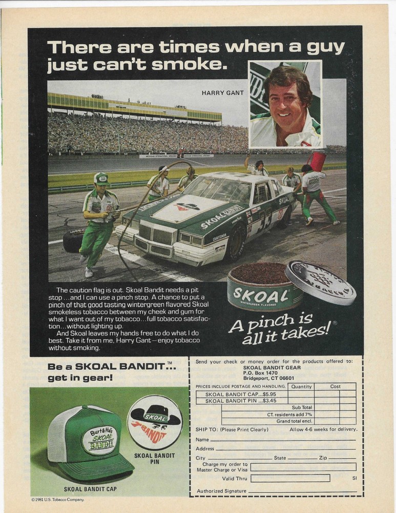 Nascar Harry Gant   Skoal   Original Print Ad