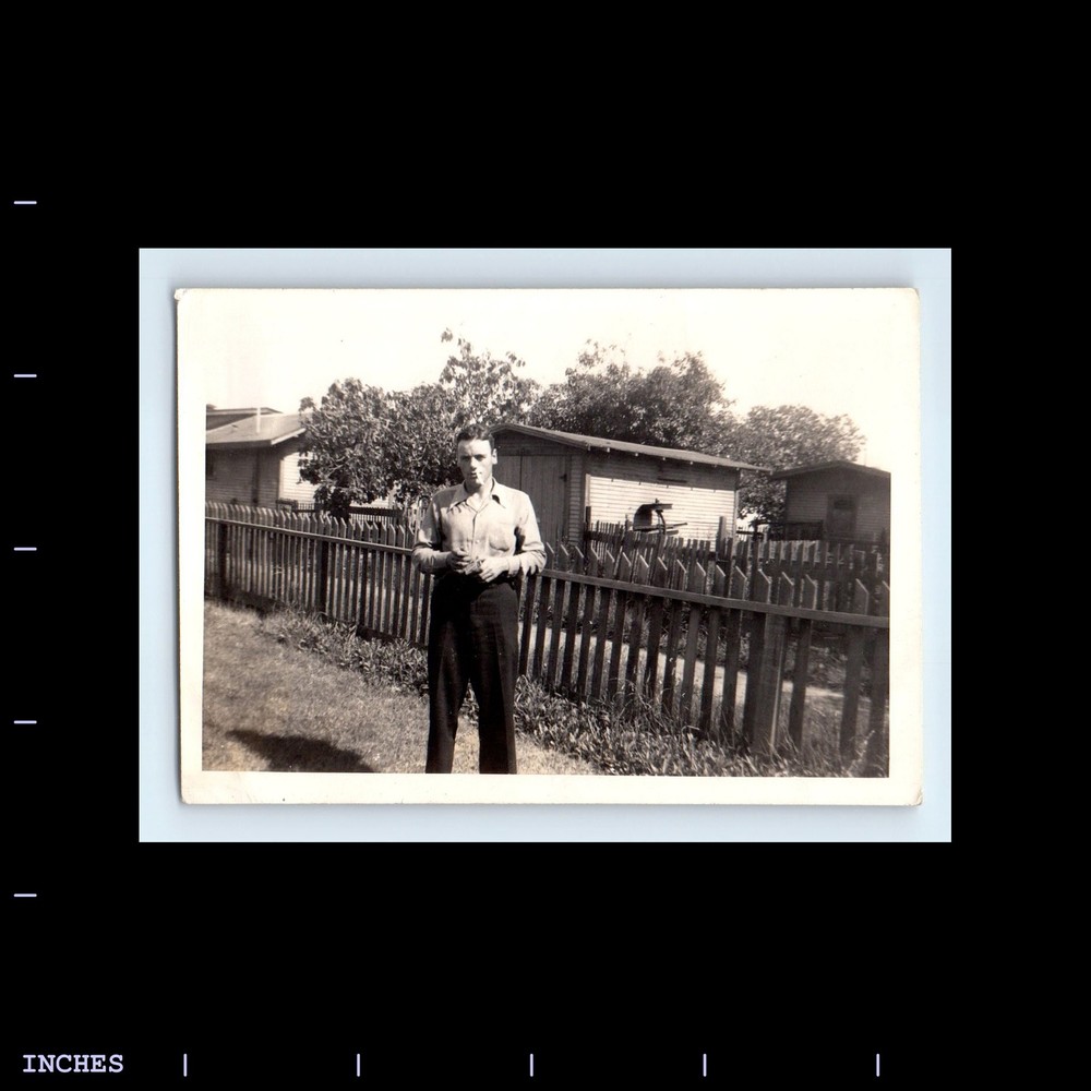Old Vintage Photo MAN SMOKING CIGARETTE IN YARD