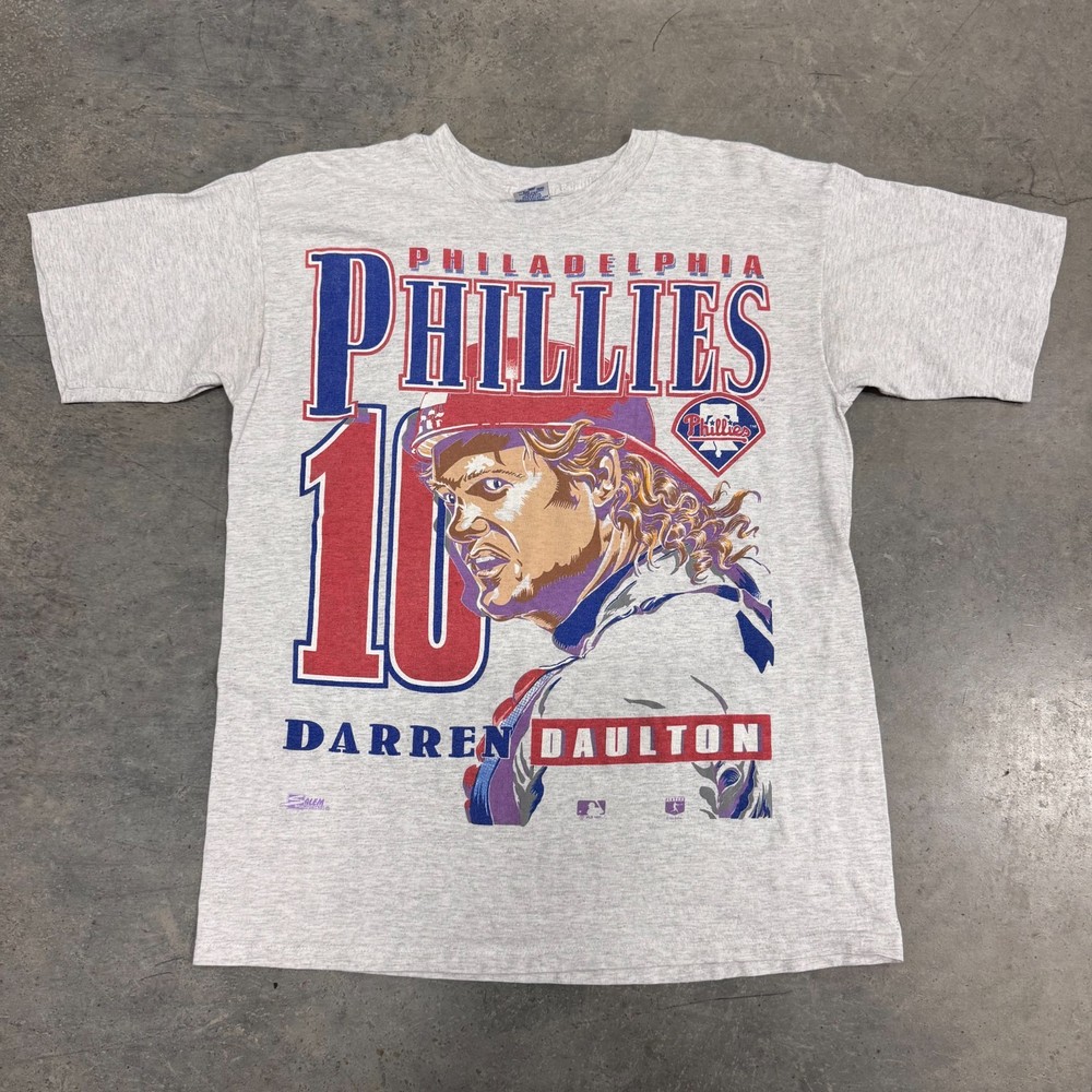 Vintage 90s Philadelphia Phillies Darren Daulton Salem Baseball T-Shirt L Gray