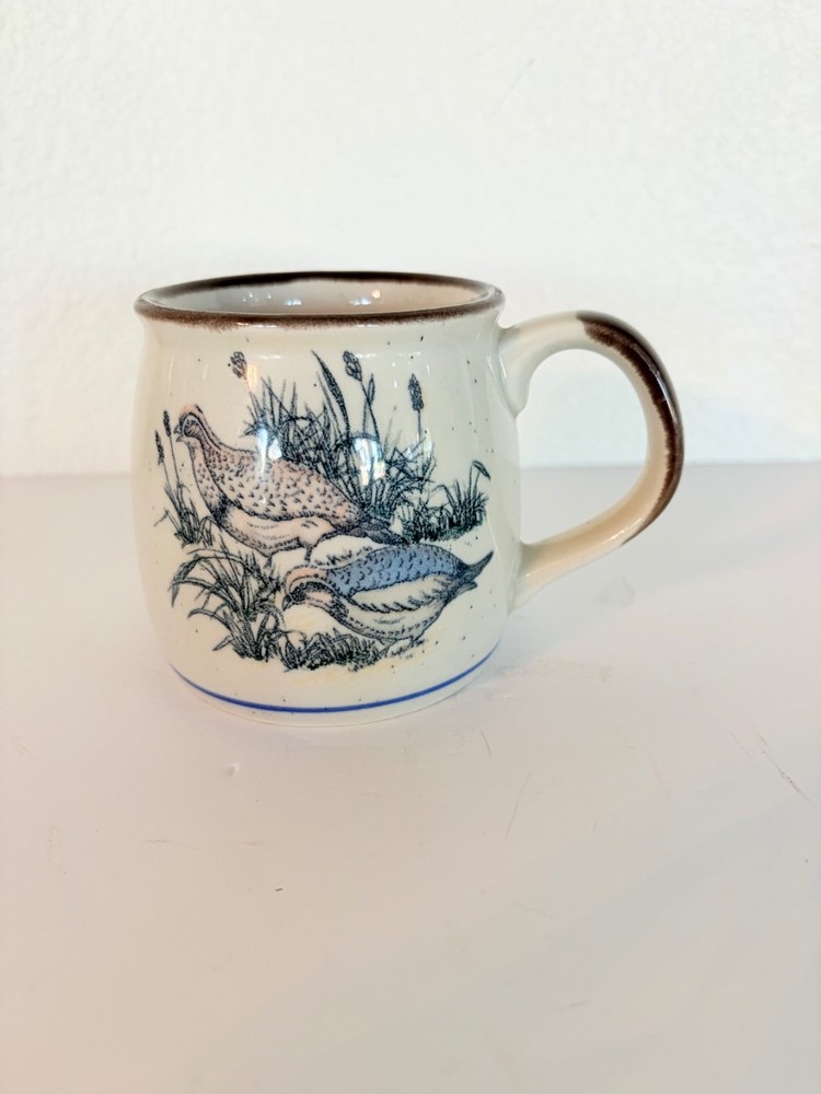 Quail Stoneware Mug Rustic Country Coffee Cup Speckled Ceramic Farmhouse Vintage
