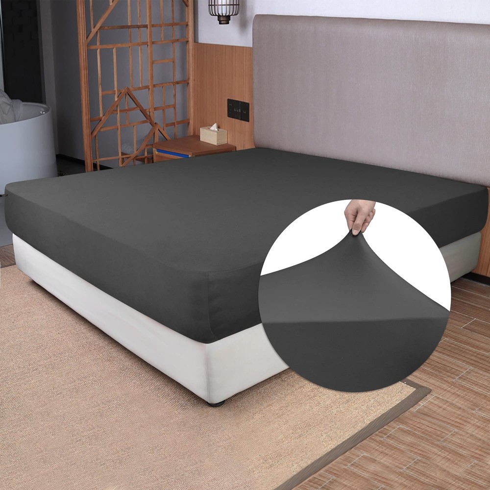 Stretch King Size Fitted Sheet Only - 4-Way Stretchy Jersey Knit Cozy T-Shirt