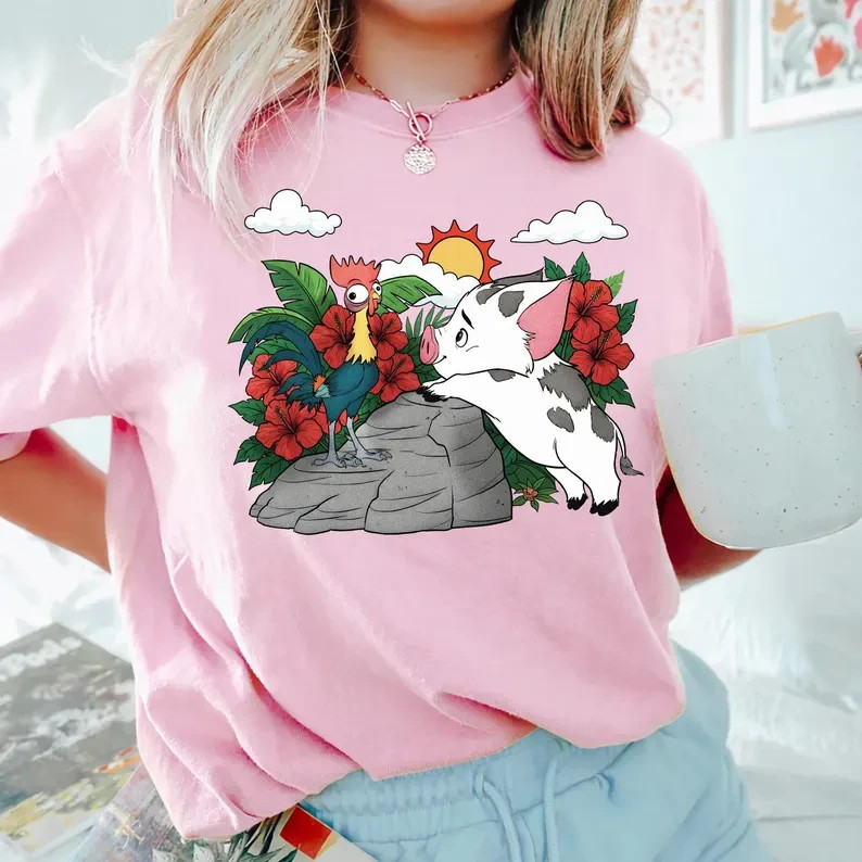 Hei Hei and Pua Floral  Shirt, Moana Princess T-Shirt