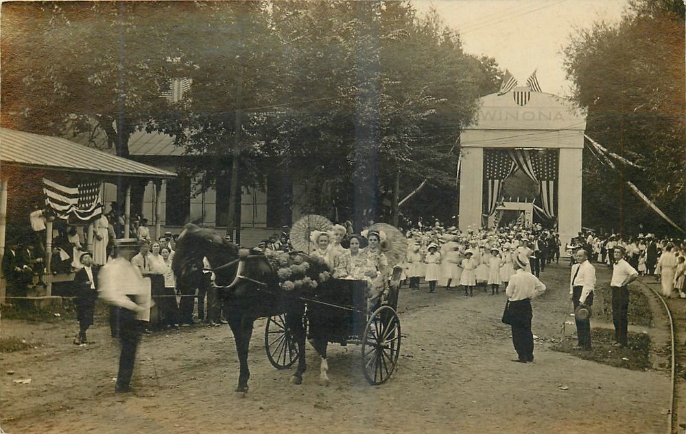 c1910 Winona Lake Indiana Patriotic Celebration RPPC Postcard 26-2481