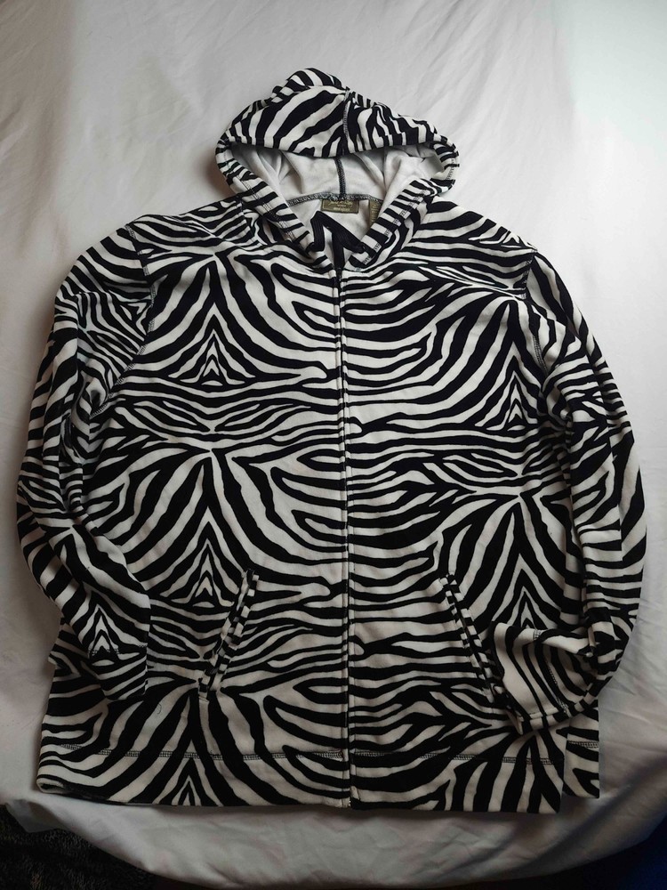 Jane Ashley Hoodie Sweatshirt Womens Size 2X White Black Zebra Print Full Zip