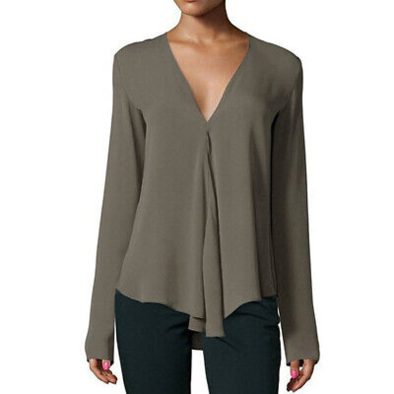 Women Long Sleeve Tee T Shirt Blouse Party V Neck Office Work Chiffon Tops Hot