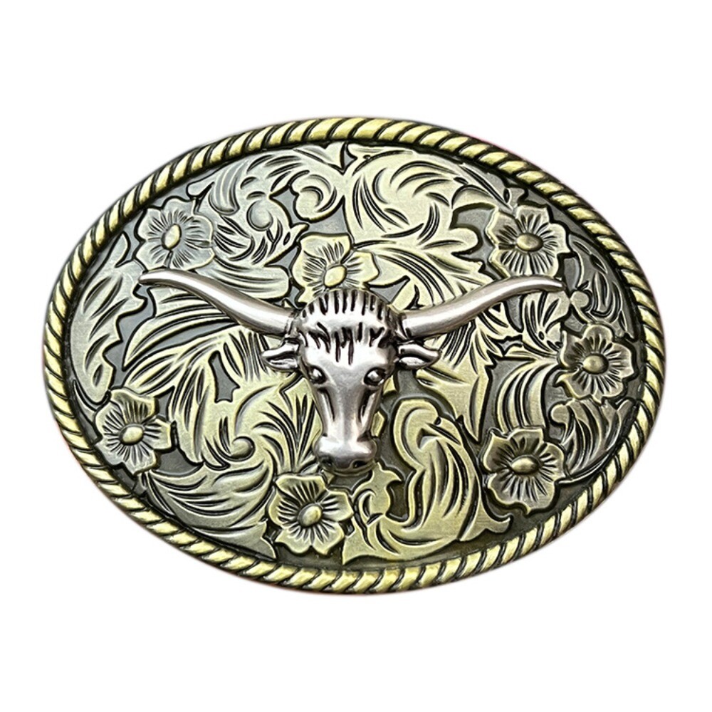 Western Belt Buckle for Men & Women Cowboy Rodeo Vintage Style Wear Floral Bull