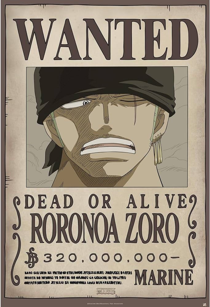 Poster Studio B - One Piece Wanted Roronoa Zoro Anime Luffy 24x36