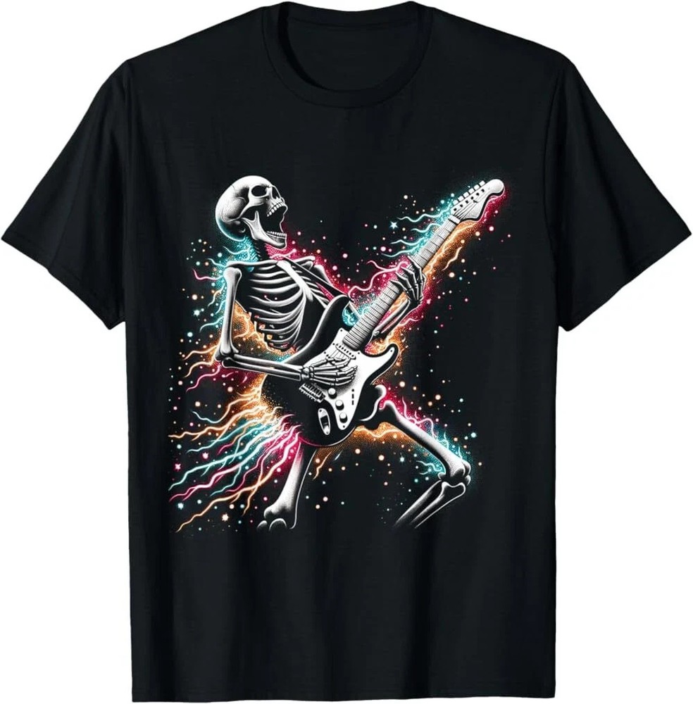 Halloween Skeleton Playing Guitar - Rock And Roll Band Tees T-Shirt, Unisex Tee