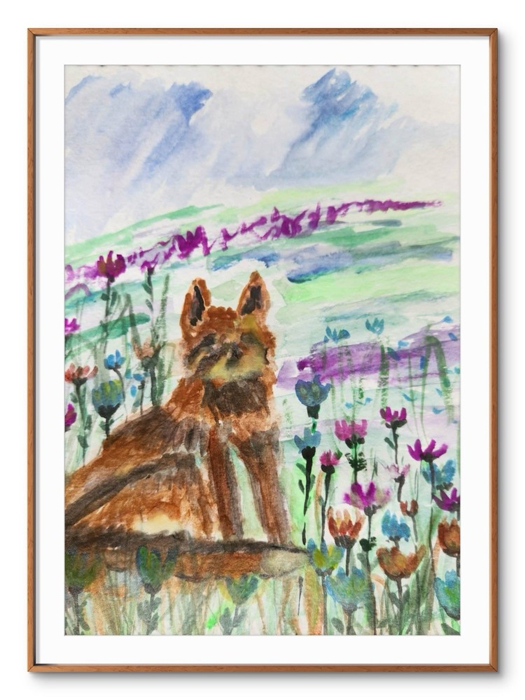 Abstract Fox Colorful Modern Unique Bold Art Watercolor On Paper