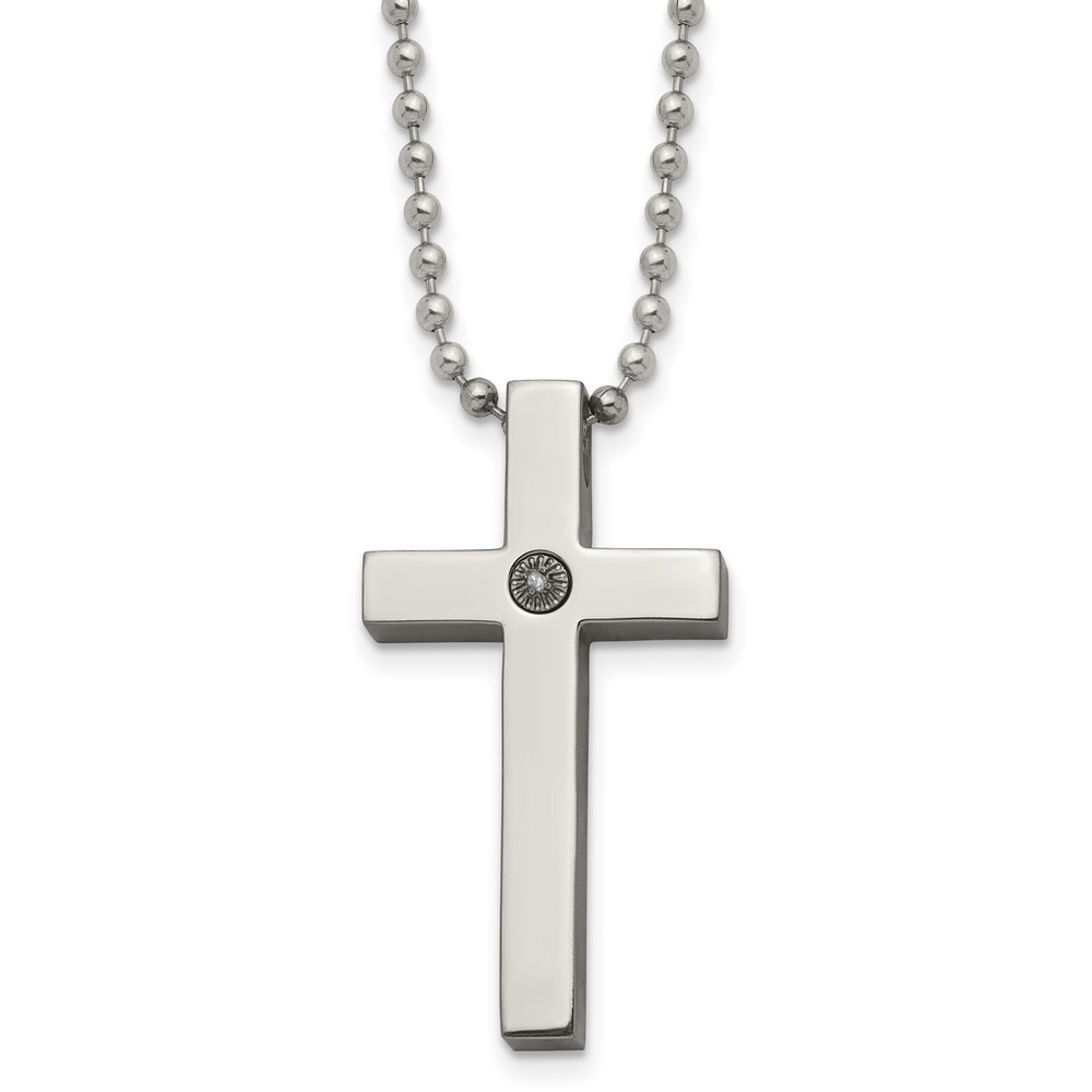 Titanium Diamond Cross Necklace 22 Inch 12.06g Polished Half Point