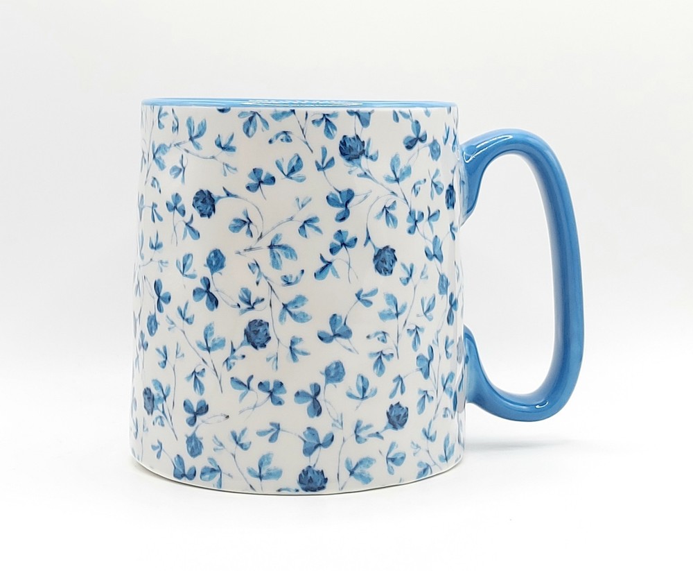 Blue Pompons Flower Coffee Mug 14 Oz Ceramic, Floral Cup By 10 Strawberry Street