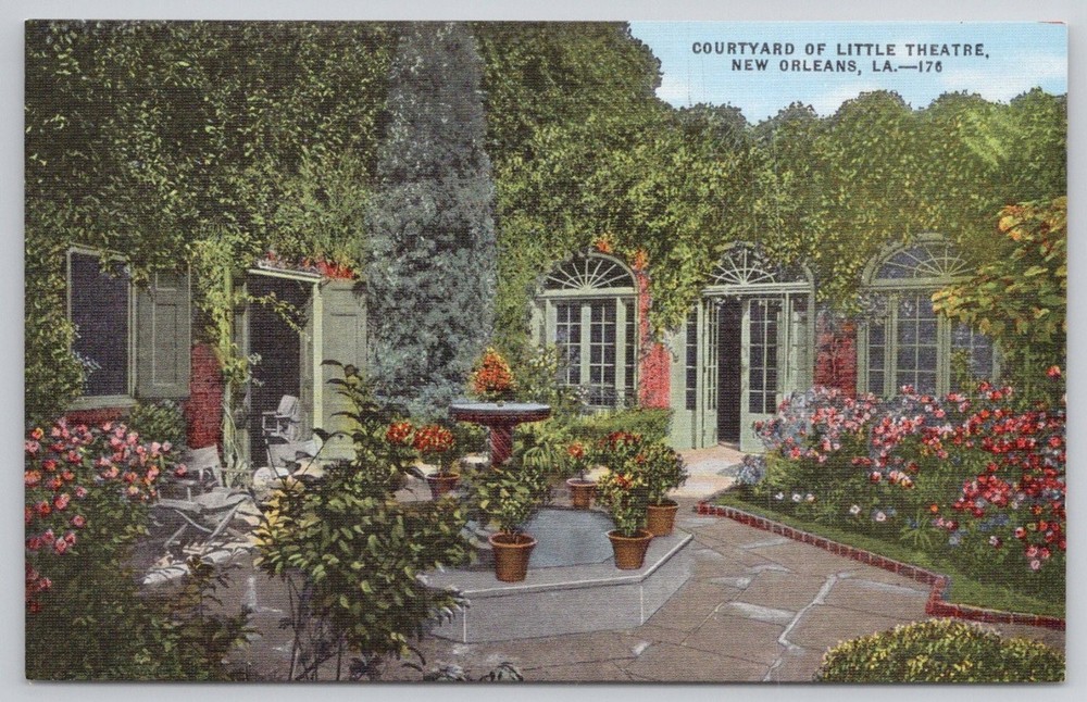 Le Petit Theatre Courtyard New Orleans LA Linen Postcard E.C. Kropp