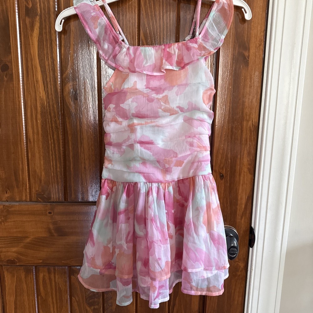 Abercrombie & Fitch Girls Pink Abstract Floral Dress Size 7/8 Adjustable Straps