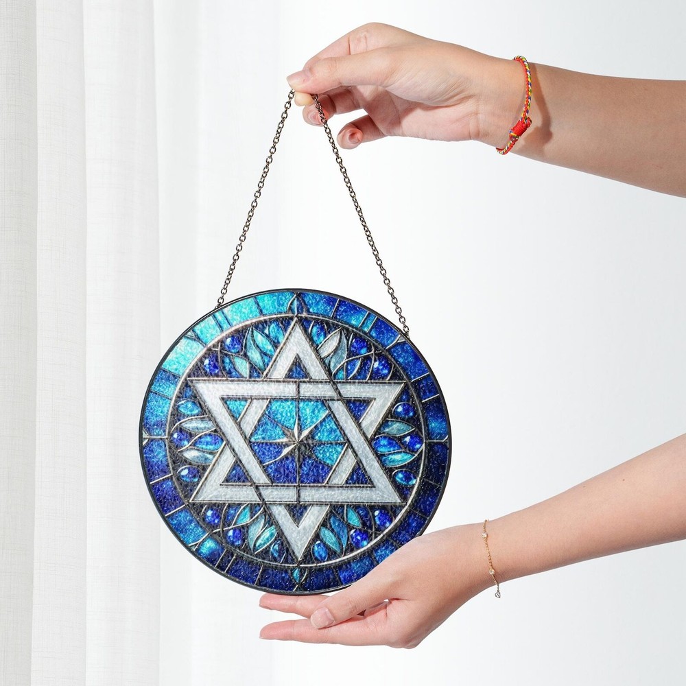 Jewish Star Of David Glass Suncatcher Jewish Menorah Window Hanging Hanukkah