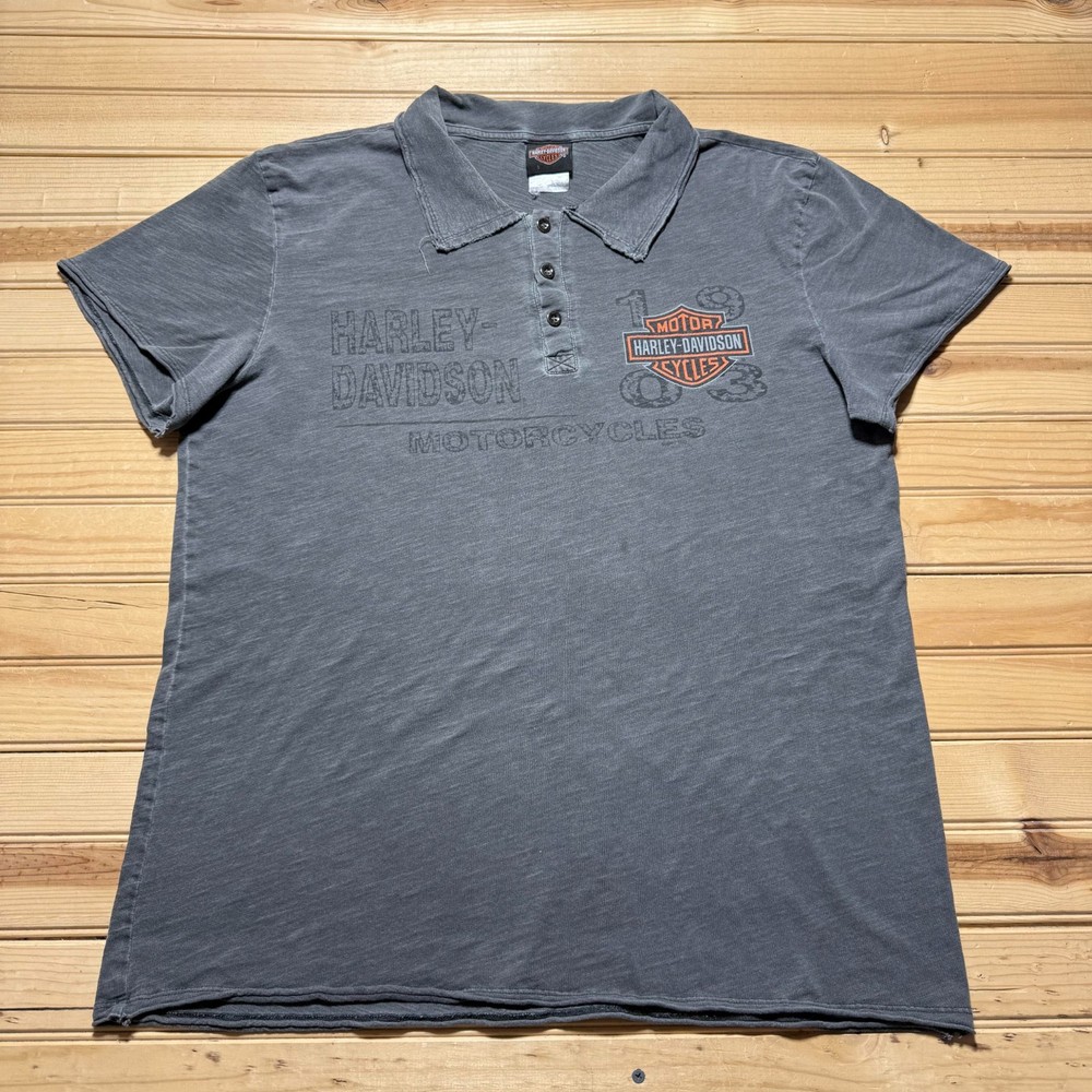 Harley Davidson Motorcycles Deadwood South Dakota Heather Polo Shirt Large