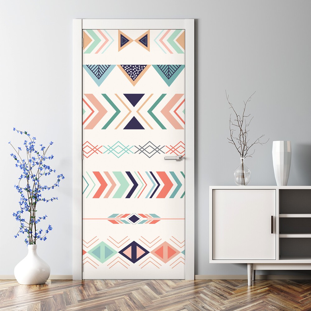 Bubble-free American tribe door decal in green and purple - repositionable