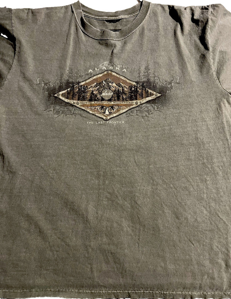 Men's M Nature Graphic Print Crew Neck Short Sleeve Cotton T-Shirt Green