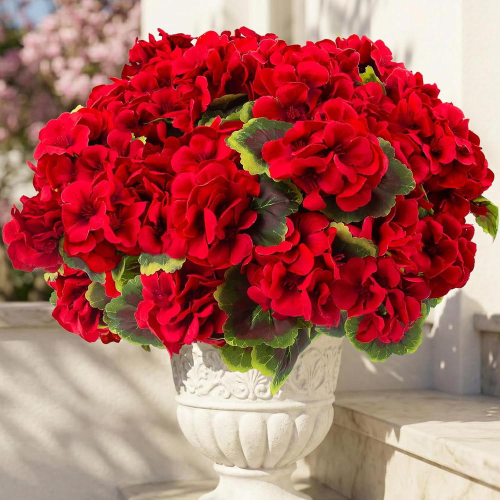 8 Pcs Artificial Geranium Plant Realistic Silk Flowers for outside UV Resistant
