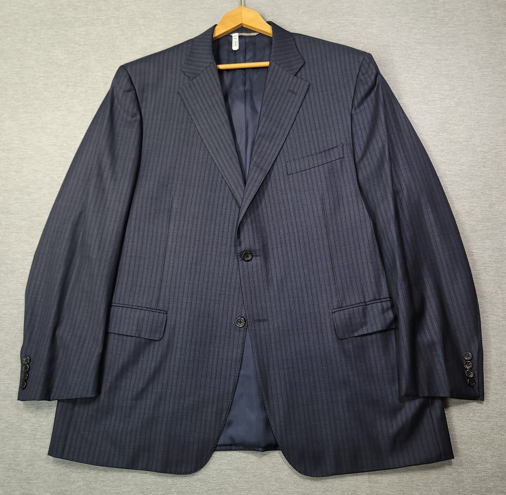 Canali Blazer Mens 48L Navy Striped Wool Made In Italy Sport Coat Jacket