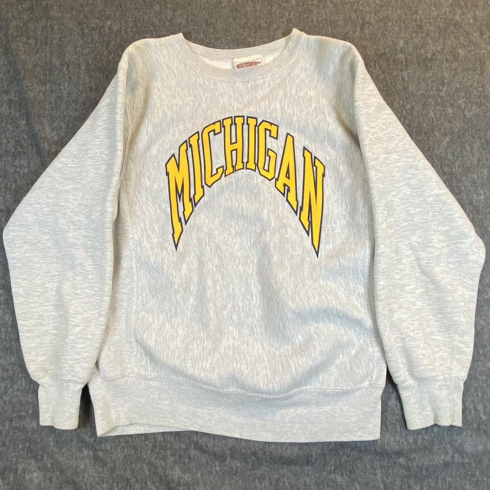 Vintage Michigan Crewneck Sweatshirt Nutmeg Mills USA L Wolverines Spell Out