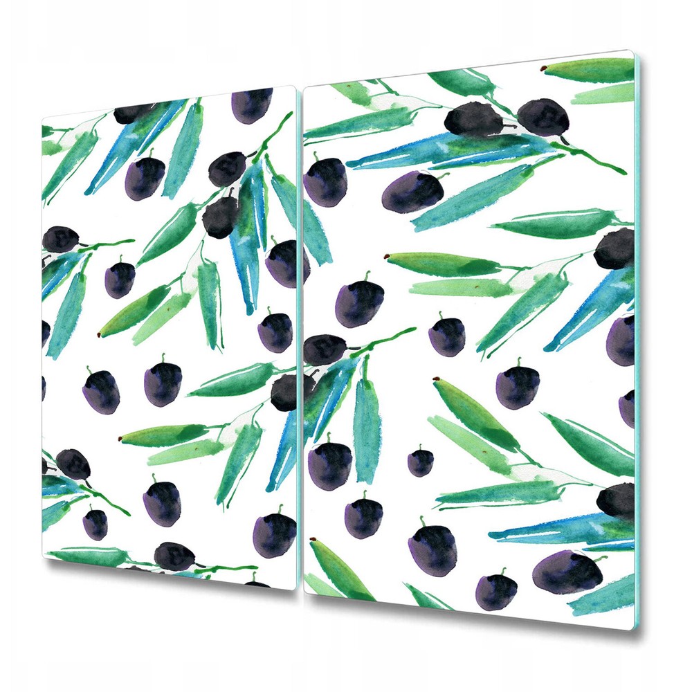 Tempered Glass Chopping Board Olives Leaves Floral Illustration Light 2x30x52