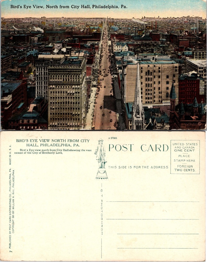 Birds Eye View North from City Hall Philadelphia PA Postcard