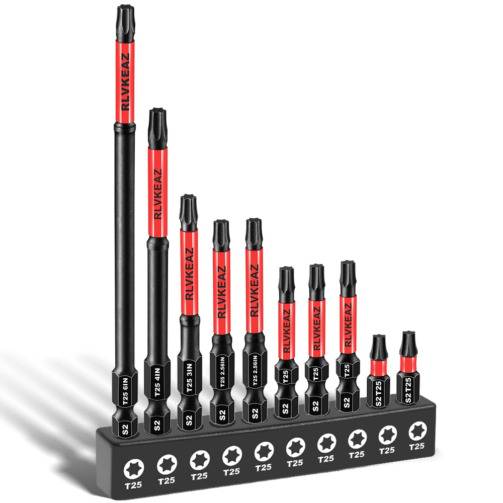 10-PCS T25 Torx Bit Set for Impact Driver - 1 to 6 Inch Lengths