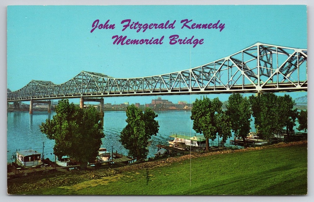 JFK Kennedy Memorial Bridge Louisville KY Ohio River Curteichcolor Postcard