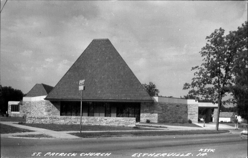 RPPC St Patrick Church Estherville Iowa IA ~ 1950s vintage real photo postcard