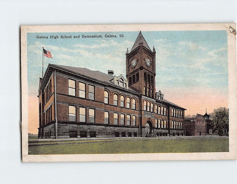 Postcard Galena High School and Gymnasium Galena Illinois USA