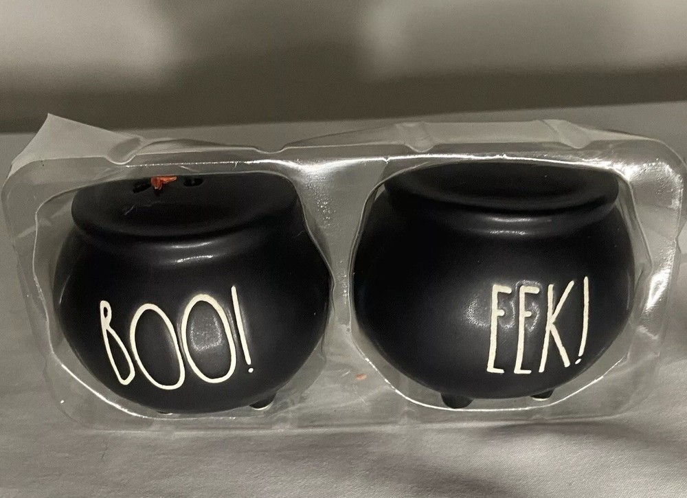 Rae Dunn Halloween Salt & Pepper Shakers Black Witches Cauldrons 