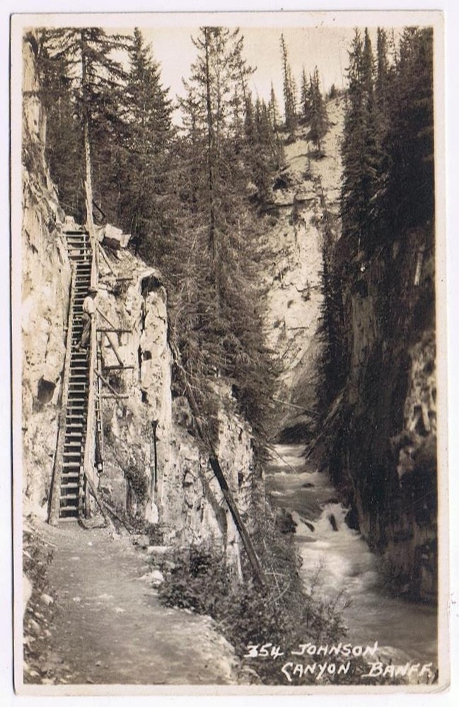 Alberta Postcard RPPC Banff Johnson Canyon Byron Harmon Photo