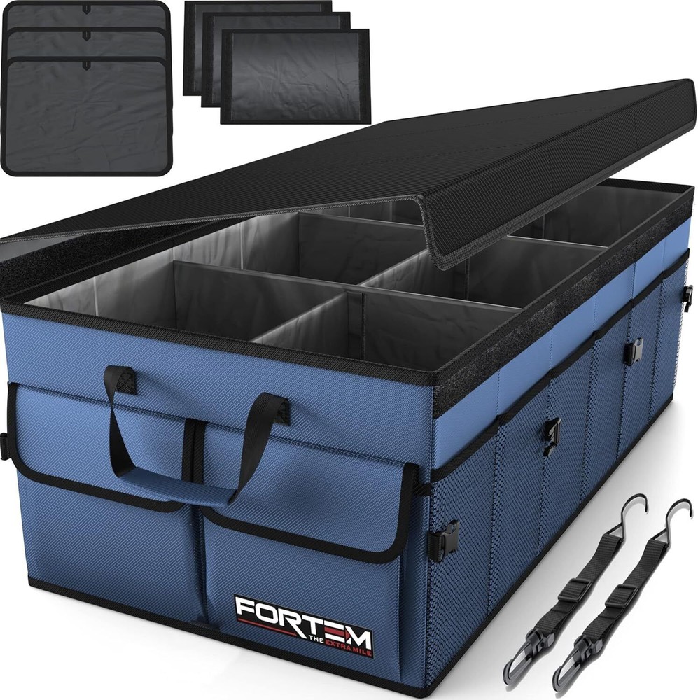 85L Blue X-Large Soft Car Trunk Organizer with Cover  
