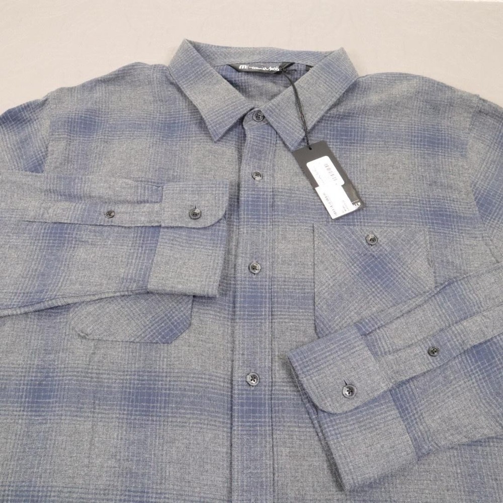 New Travis Mathew Flannel Shirt Mens XL Gray Blue Plaid Long Sleeve Keep On