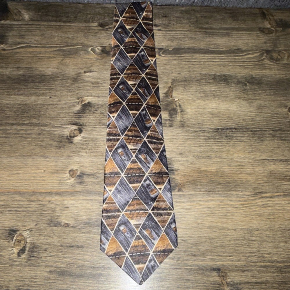 Vintage Countess Mara Silk Men's Tie: Geometric Brown Gray Black Classic Woven