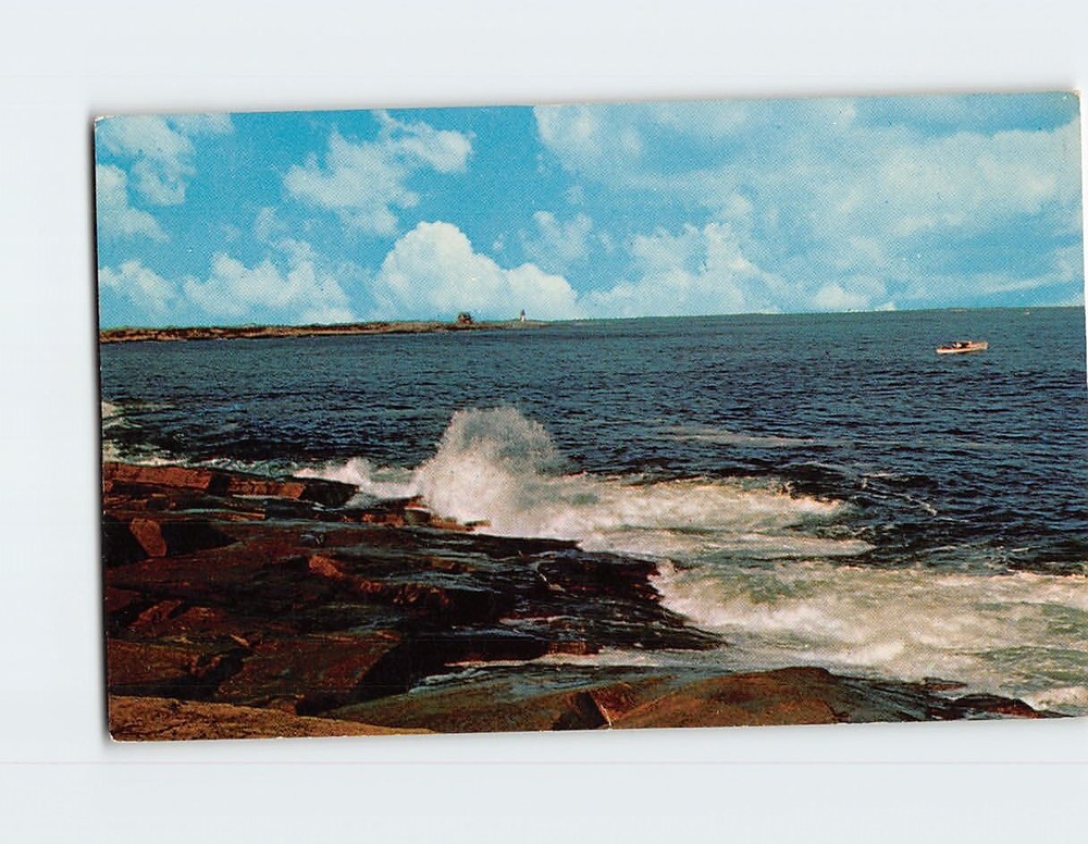 Postcard Ocean Scene Waves Crashing on Rocks
