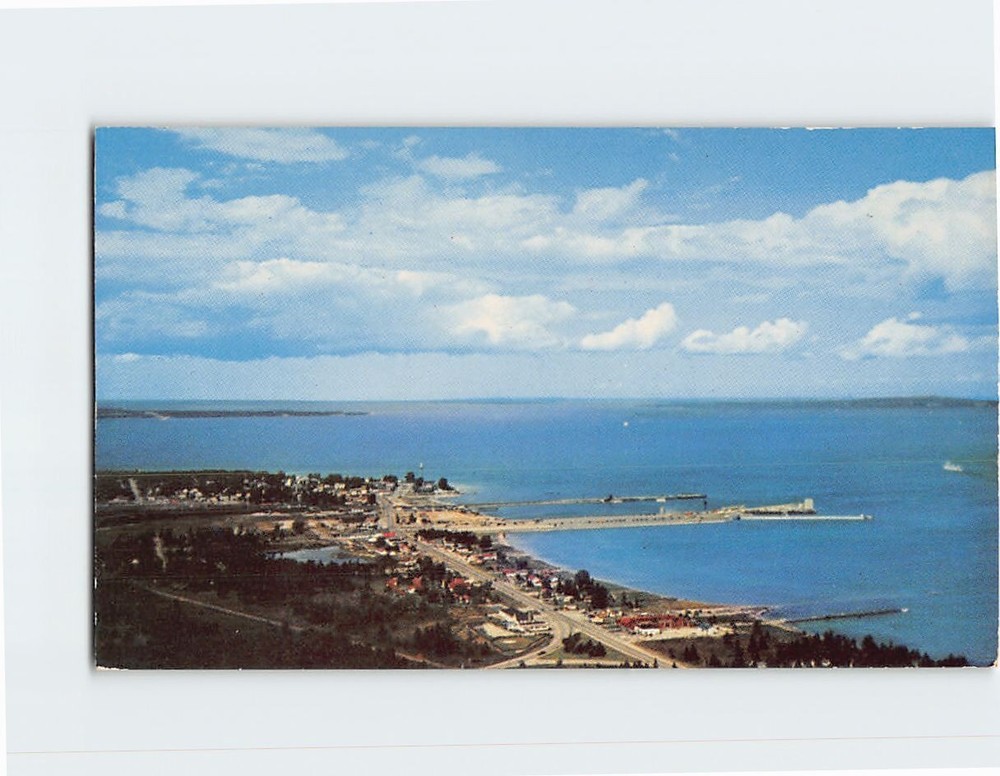 Postcard Aerial View Mackinaw City Michigan USA