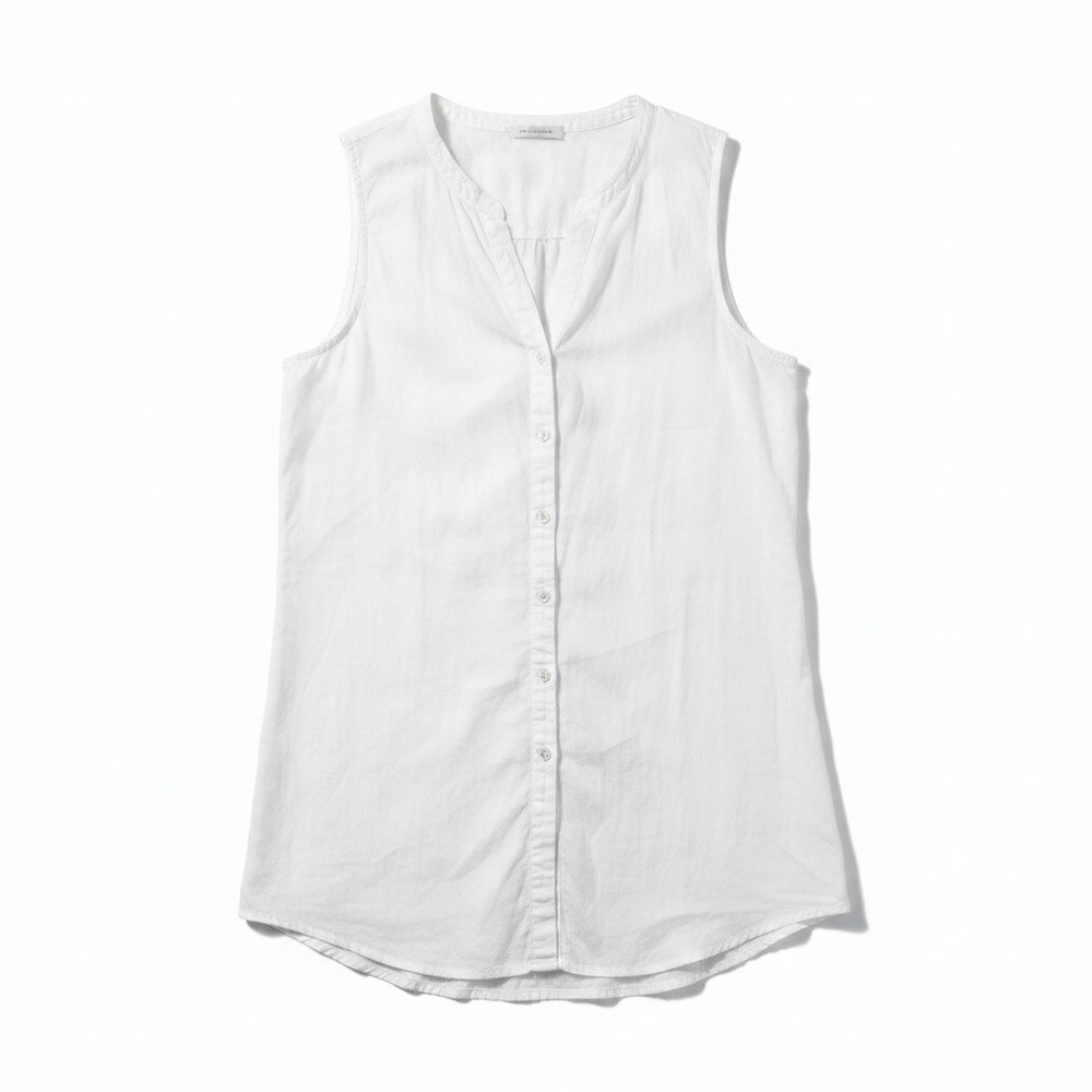Eileen Fisher White Linen Sleeveless Button Down Blouse Top Size S/P