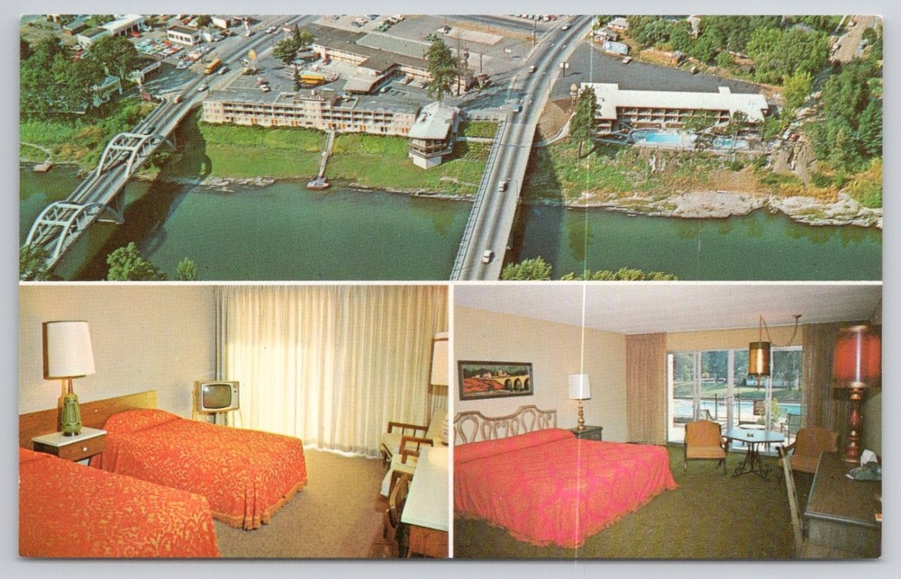 Grants Pass Oregon Riverside Motel Rogue River Bridge Vintage Postcard