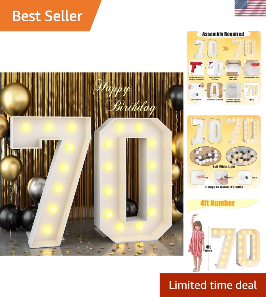 4ft Light Up Numbers 70 Large Numbers with Lights Bulbs White Marquee Frame f...