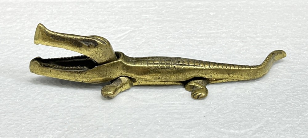 Nice Vintage Solid Brass Alligator Shaped Figural Nutcracker