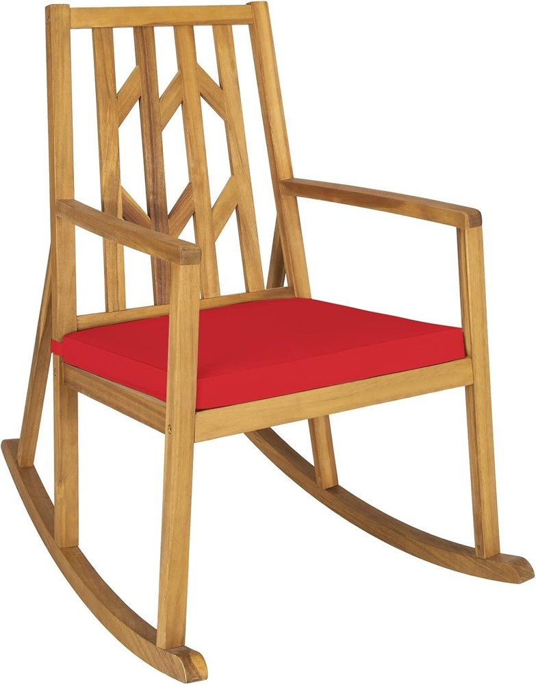 Acacia Wood Outdoor Rocking Chair with Removable High-Density Cushion-image
