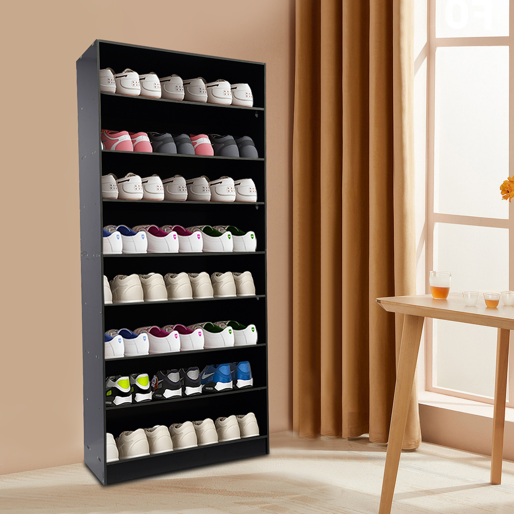 8-Tier Modern Black Shoe Storage Cabinet Organizer Rack