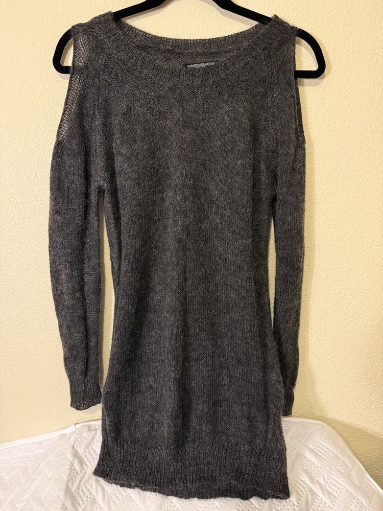 All Saints Jumper Sweater Dress Long Sleeve Black Metallic Knit sz 4