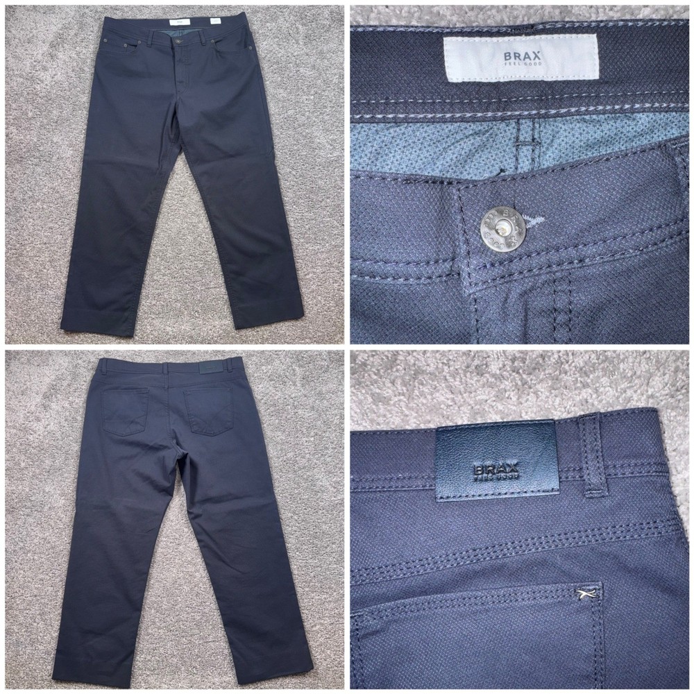 Brax Cooper Fancy Pants Mens Regular Fit Stretch Navy Blue 36x30 EXCELLENT