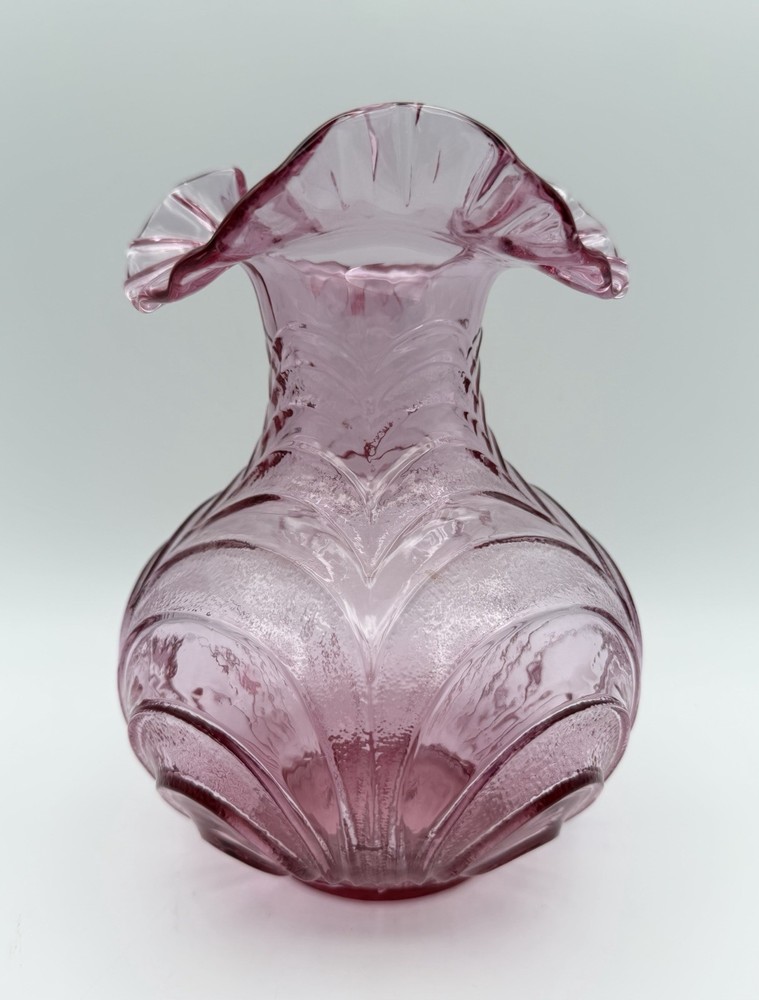 Fenton Pink Ruffled Edge Drapery Art Glass Vase 8” Victorian Decor Vintage